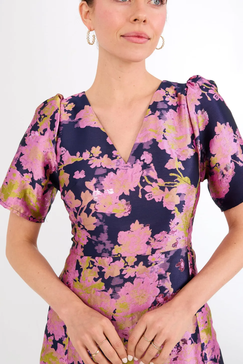 Arden Gown in Navy Abstract Brocade