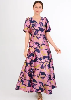 Arden Gown in Navy Abstract Brocade