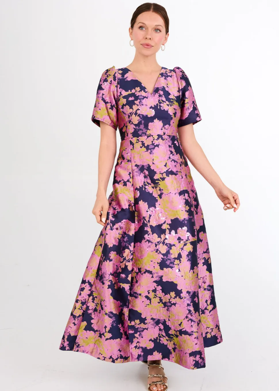 Arden Gown in Navy Abstract Brocade