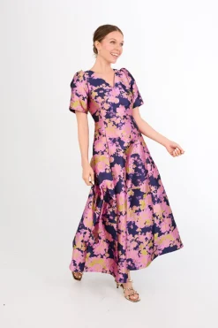 Arden Gown in Navy Abstract Brocade