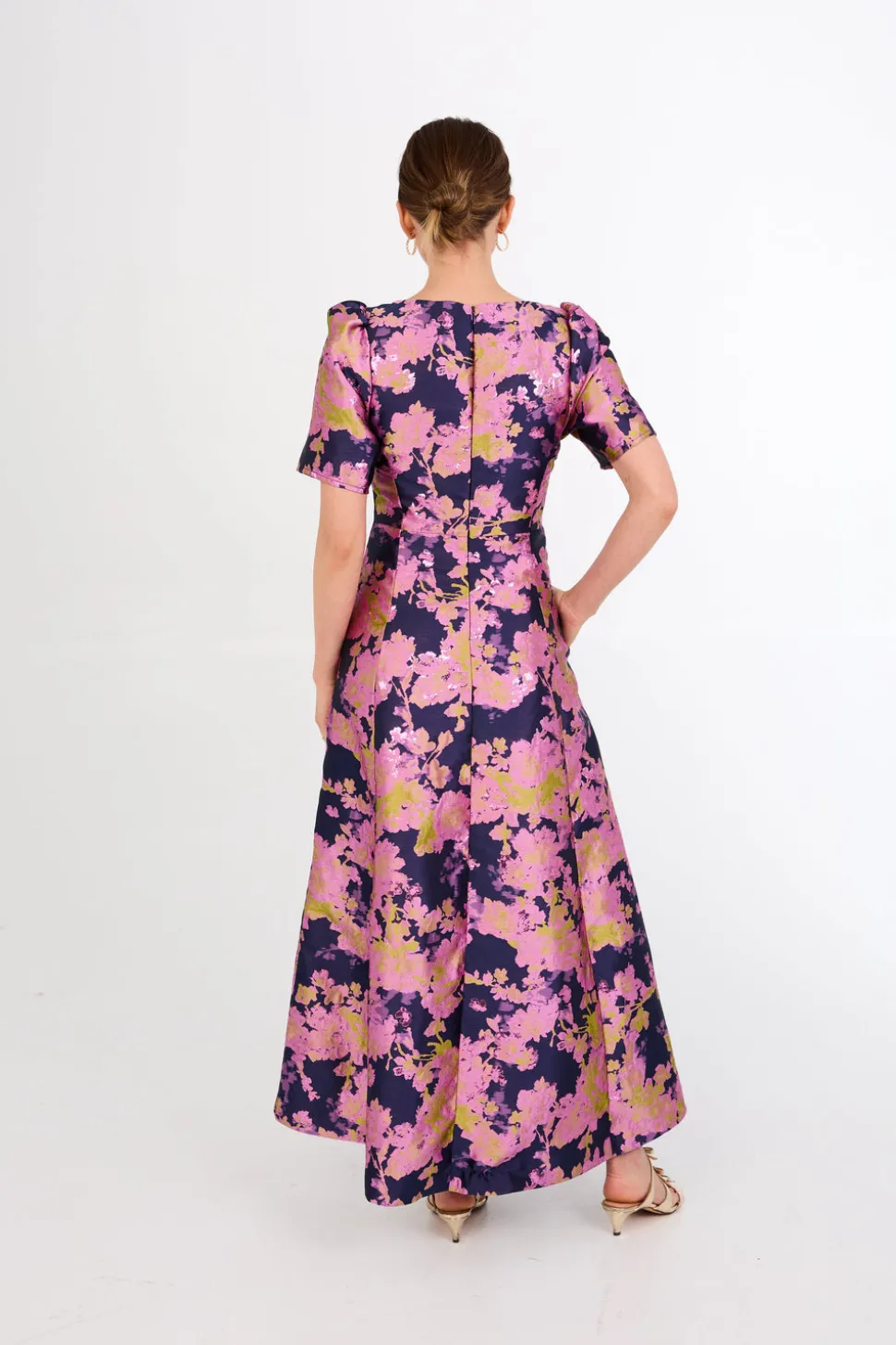 Arden Gown in Navy Abstract Brocade