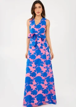 Arden Gown in Pink and Blue Tea Rose Organza