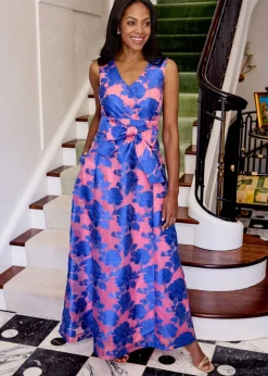 Arden Gown in Pink and Blue Tea Rose Organza