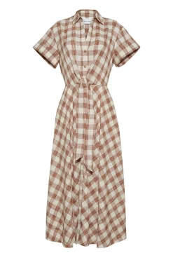 Asbury Dress in Sketched Plaid Brown
