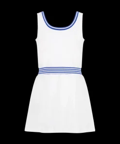 Ashby Dress in Bright White with Cadet Blue Stripe