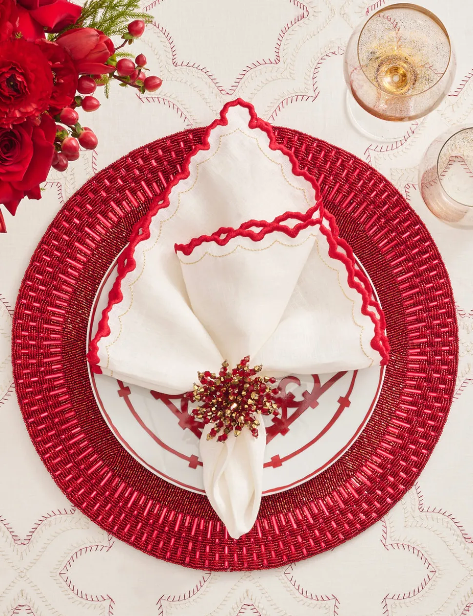 Aster Napkin Ring in Red, Set of 4