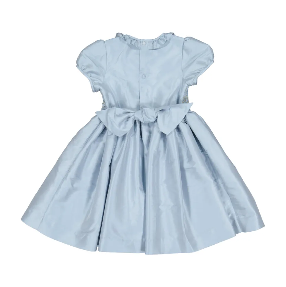 Astrid Blue Silk Smocked Girl Dress