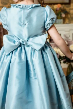 Astrid Blue Silk Smocked Girl Dress