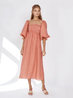 Atlanta Linen Dress in Red Gingham