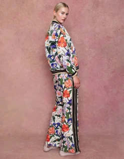 Aubrielle Crepe Trouser in Tree Of Life Cream