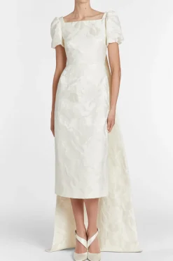 Audrey Puff Sleeve Fitted Midi Dress With Train