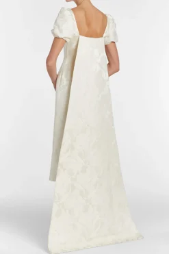 Audrey Puff Sleeve Fitted Midi Dress With Train