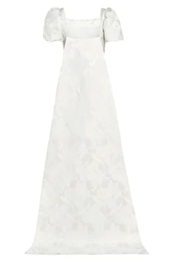Audrey Puff Sleeve Fitted Midi Dress With Train