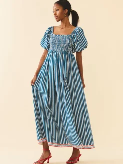 Aurora Dress in Navy Stripe