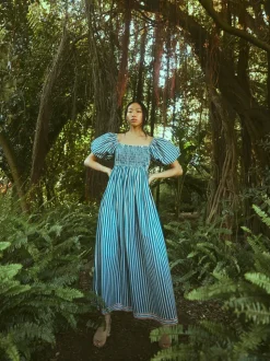 Aurora Dress in Navy Stripe
