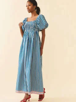 Aurora Dress in Navy Stripe