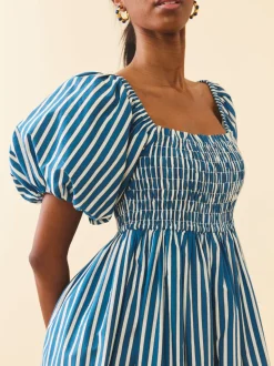 Aurora Dress in Navy Stripe