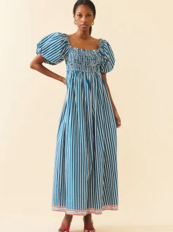 Aurora Dress in Navy Stripe