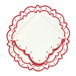 Ava Napkins in Linen White & Red, Set of 4