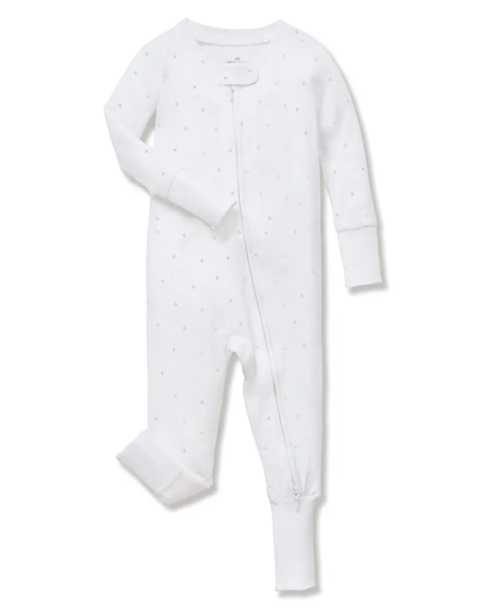 Baby’s Pima Peekaboo Romper in Grey Stars