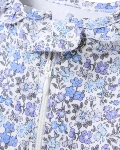Baby's Pima Ruffle Collar Romper in Fleur d'Azur