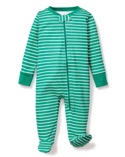 Baby’s Pima Snug Fit Romper in Green Stripe