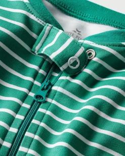 Baby’s Pima Snug Fit Romper in Green Stripe