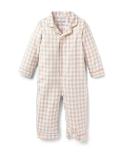 Baby's Twill Classic Romper in Camel Gingham