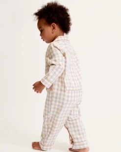 Baby's Twill Classic Romper in Camel Gingham