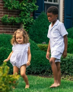 Baby’s Twill Ruffled Romper in Bluehearts