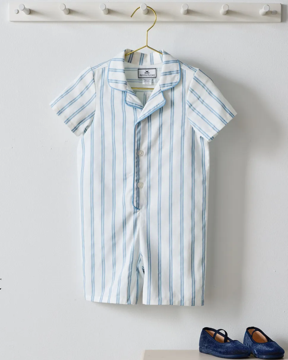 Baby’s Twill Summer Romper in Periwinkle Stripe