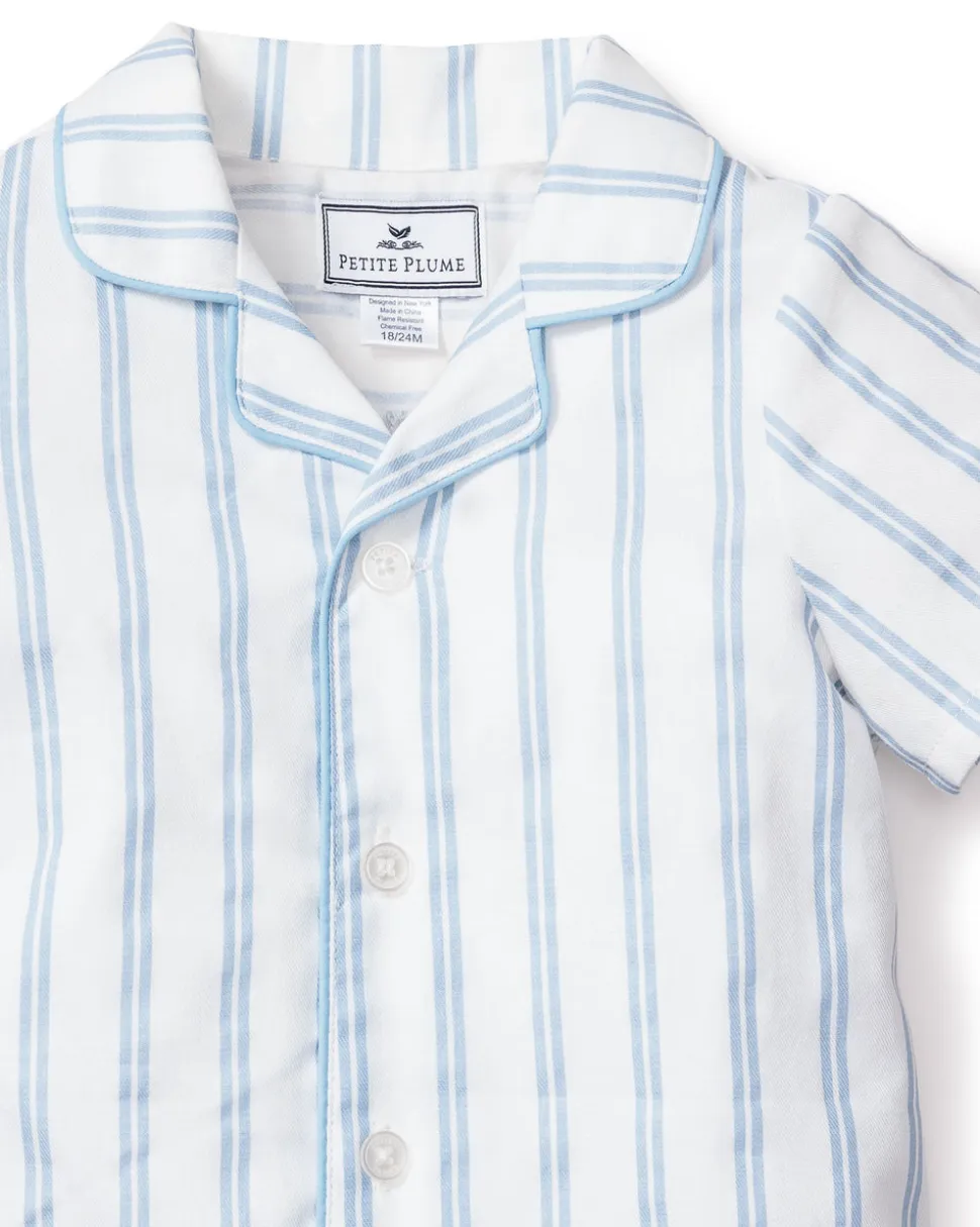 Baby’s Twill Summer Romper in Periwinkle Stripe