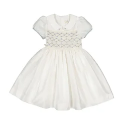 Bagatelle White/Blue Silk Handmade Smocked Dress