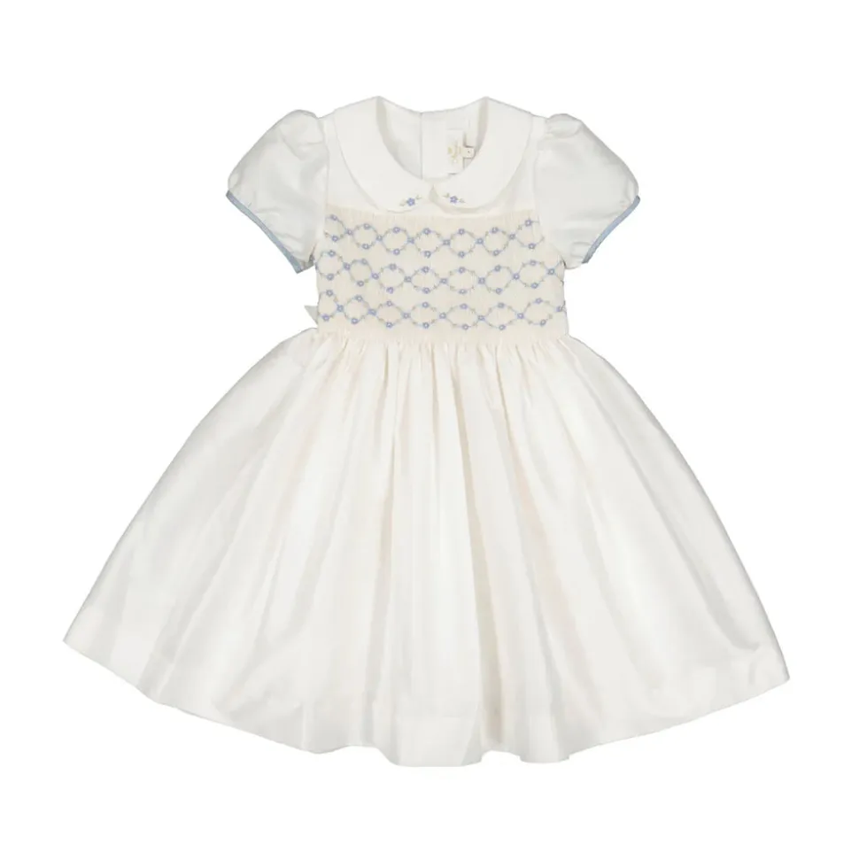 Bagatelle White/Blue Silk Handmade Smocked Dress