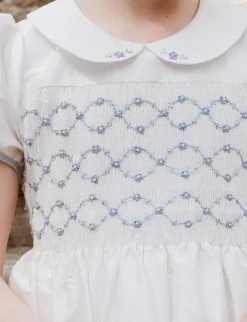 Bagatelle White/Blue Silk Handmade Smocked Dress
