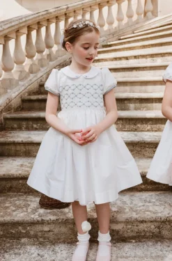 Bagatelle White/Blue Silk Handmade Smocked Dress