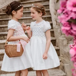 Bagatelle White/Blue Silk Handmade Smocked Dress