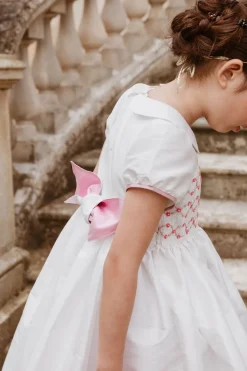 Bagatelle White/Pink Silk Handmade Smocked Dress