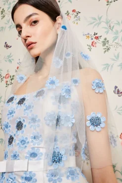 Bailey Blue Embroidered Blusher Veil
