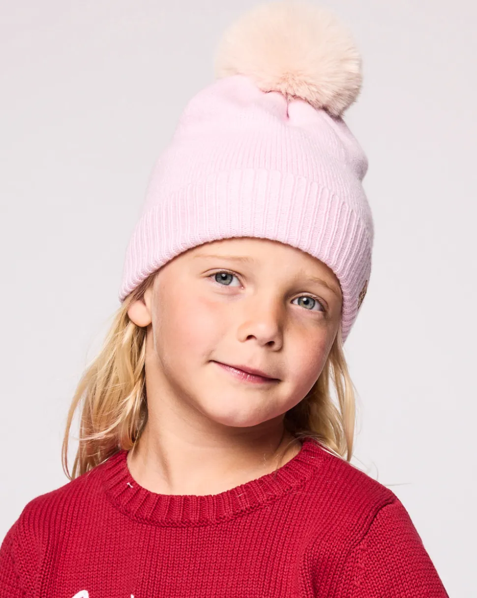 Ballerina Pink Knit Winter Hat with Faux Fur Pom