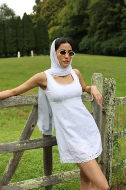 Bardot Dress in White Eyelet