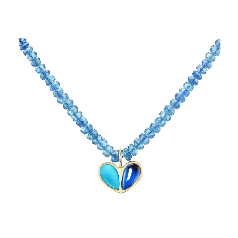 Beaded Sweetheart Necklace Turquoise and Blue Sapphire