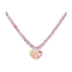 Beaded Sweetheart Necklace Pink Opal and Pink Sapphire