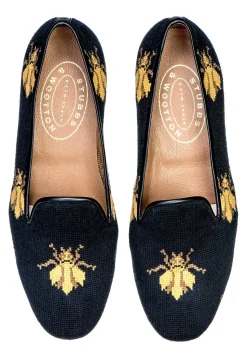 Bee Black Needlepoint Slipper