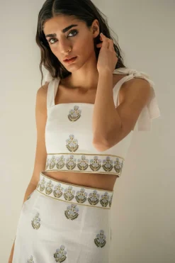 Begum Crop Top in Off White & Blue