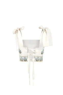 Begum Crop Top in Off White & Blue