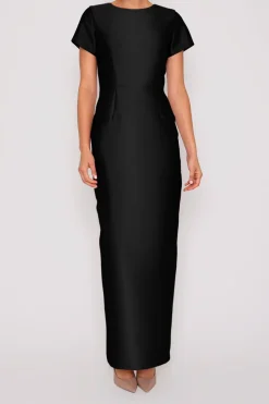 Bella Silk and Wool Column Gown with Removable Bow Belt