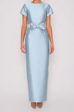 Bella Silk and Wool Column Gown with Removable Bow Belt