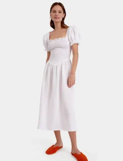 Belle Linen Dress in White