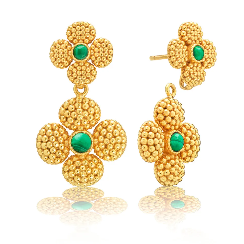 Berry Clover Convertible Duo Earrings in Malachite